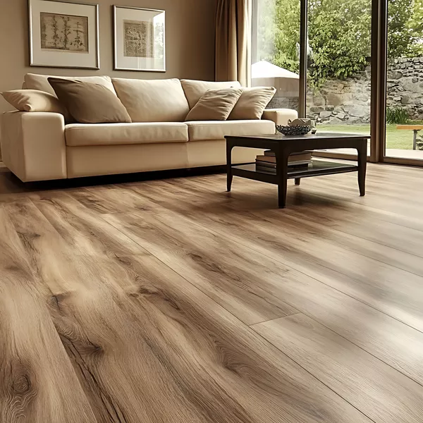 Bild zeigt einen verlegten Boden mit Laminat in Holzoptik