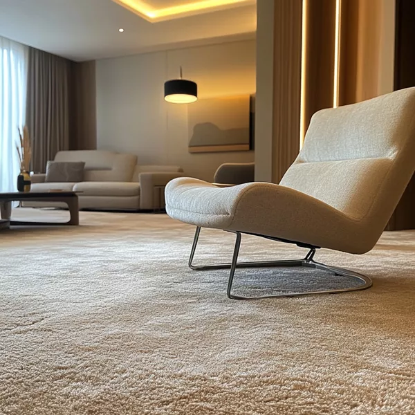 Bild zeigt einen Raum, ein Wohnzimmer, das mit einem hochwertigen Teppichboden ausgestattet wurde